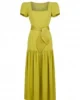 Vestido midi verde oliva con lazo en cintura y falda fluida Vestido midi verde oliva con lazo en cintura y falda fluida