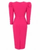 Vestido midi de crepe fucsia con drapeado y mangas abullonadas Vestido midi de crepe fucsia con drapeado y mangas abullonadas