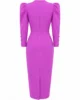 Vestido midi de crepe orquídea con drapeado y mangas abullonadas Vestido midi de crepe orquídea con drapeado y mangas abullonadas