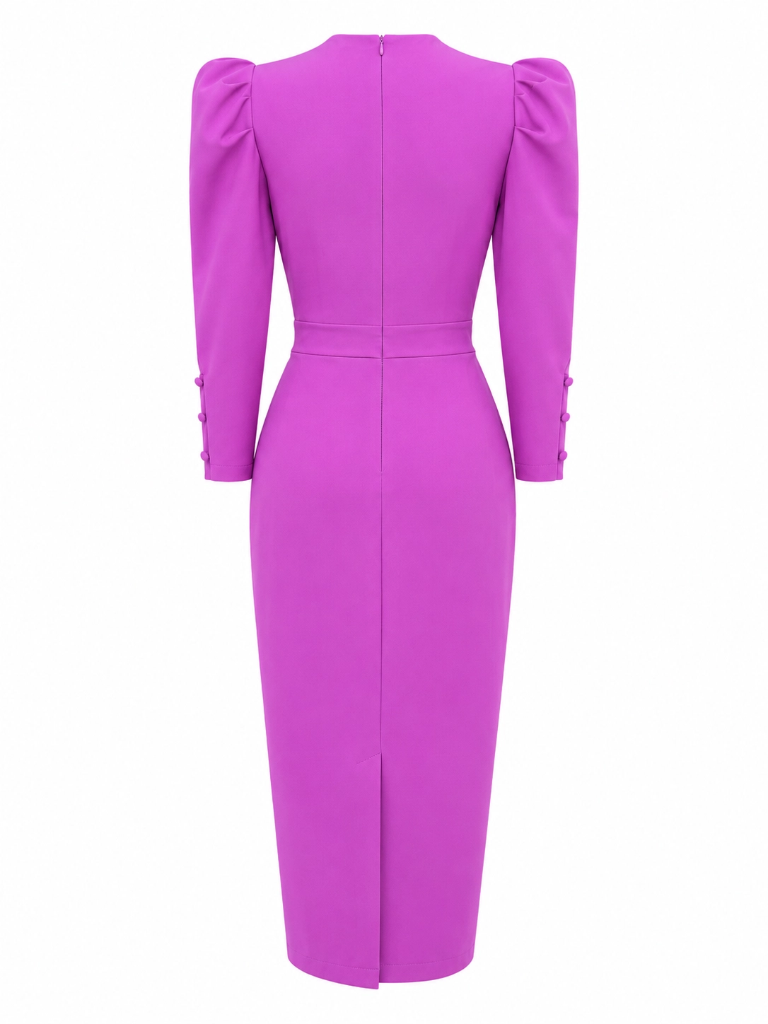 ROCIO-orquidea (3) copia Vestido midi de crepe orquídea con drapeado y mangas abullonadas
