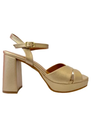 Sandalias de tacón ancho y plataforma de metal satinado