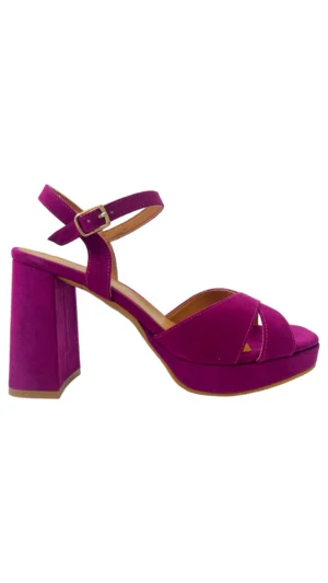 Sandalias con tacón ancho y plataforma ante morado