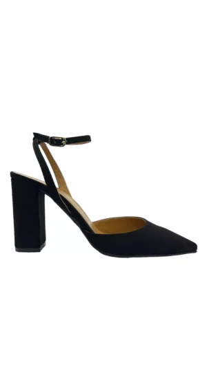 Zapato destalonado con tacón ancho y pulsera negro