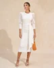 Vestido midi con mangas de gasa blanco Vestido midi con mangas de gasa blanco