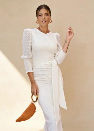 Ylma modas vestidos de fiesta, novia y comunión Vestido midi con mangas de gasa blanco