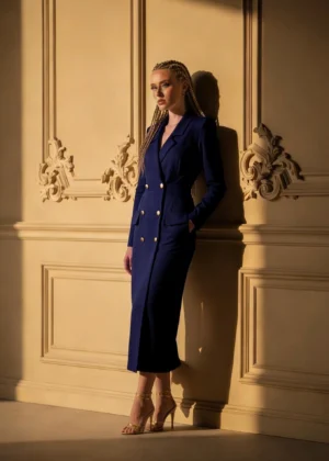 Ylma modas vestidos de fiesta, novia y comunión Vestido blazer azul marino con botones dorados