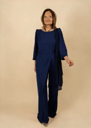 Ylma modas vestidos de fiesta, novia y comunión Mono largo azul marino con sobrefalda