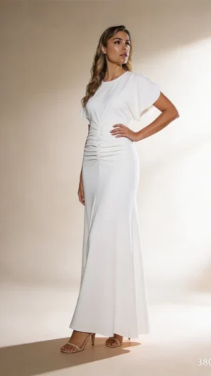 Vestido largo tobillero blanco con fruncido