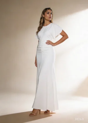 Ylma modas vestidos de fiesta, novia y comunión Vestido largo tobillero blanco con fruncido