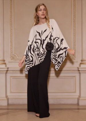 Ylma modas vestidos de fiesta, novia y comunión Conjunto con pantalón negro y blusa estampada