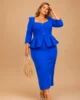 Vestido midi azulón con peplum estructurado y escote corazón Vestido midi azulón con peplum estructurado y escote corazón