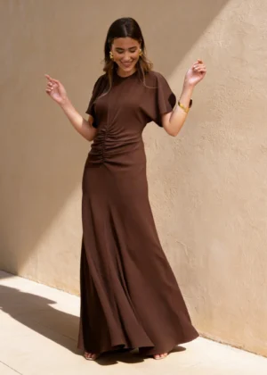 Ylma modas vestidos de fiesta, novia y comunión Vestido tobillero drapeado marrón
