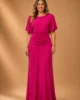 Vestido tobillero fucsia con fruncido central y manga capa Vestido tobillero fucsia con fruncido central y manga capa