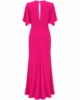 Vestido tobillero fucsia con fruncido central y manga capa Vestido tobillero fucsia con fruncido central y manga capa