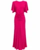 Vestido tobillero fucsia con fruncido central y manga capa Vestido tobillero fucsia con fruncido central y manga capa