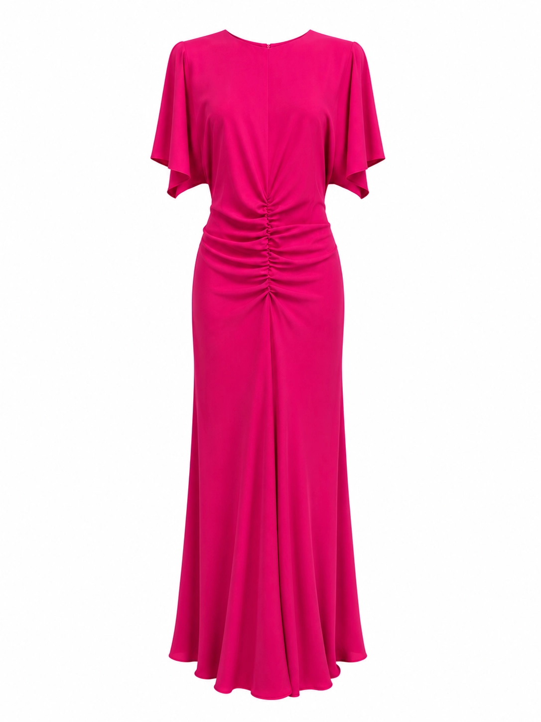 38042-fucsia (3) copia Vestido tobillero fucsia con fruncido central y manga capa