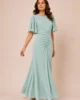 Vestido tobillero verdeagua con fruncido central y manga capa Vestido tobillero verdeagua con fruncido central y manga capa