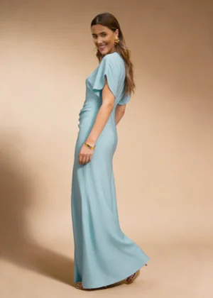 Ylma modas vestidos de fiesta, novia y comunión Vestido tobillero drapeado aguamarina