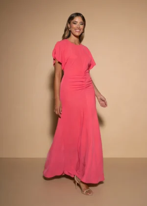 Ylma modas vestidos de fiesta, novia y comunión Vestido tobillero drapeado coral