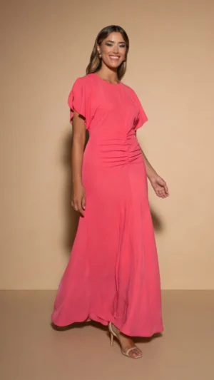 Vestido tobillero drapeado coral