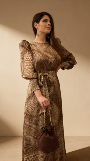 Vestido tobillero de gasa con lurex