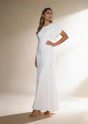 Vestido largo tobillero blanco con fruncido