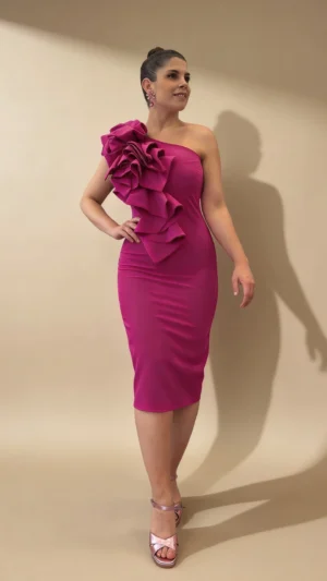 Vestido midi asimétrico con volantes