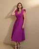 Vestido midi vuelo con detalle pasamanería buganvilla Vestido midi vuelo con detalle pasamanería buganvilla