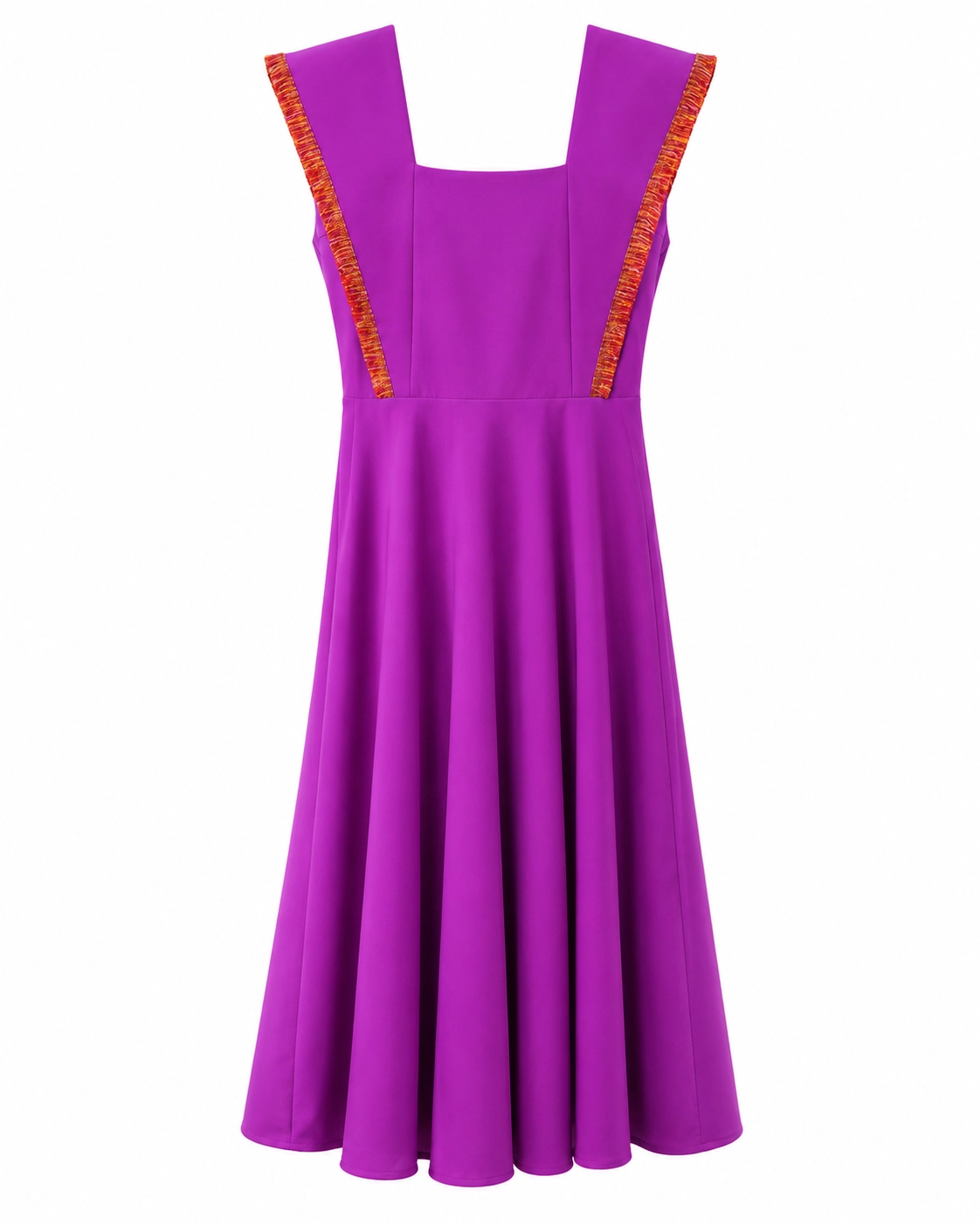 7658_2 copia Vestido midi de crepe con escote cuadrado y detalle de pasamanería