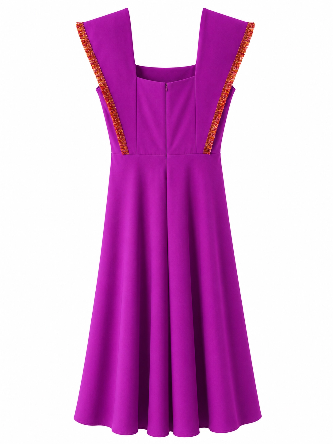7658_3 copia Vestido midi de crepe con escote cuadrado y detalle de pasamanería