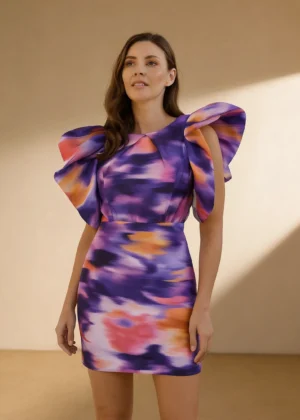 Ylma modas vestidos de fiesta, novia y comunión Vestido corto estampado de acuarela