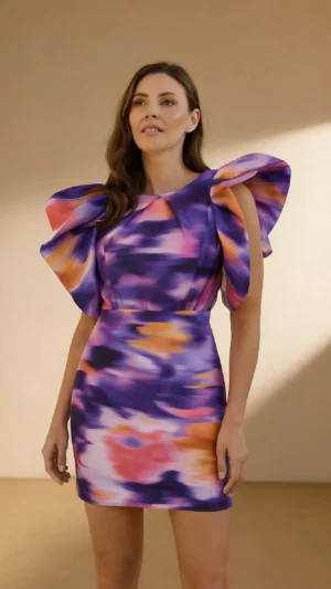Vestido corto estampado de acuarela