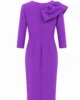 Vestido midi de crepe morado con volante de tafetán Vestido midi de crepe morado con volante de tafetán