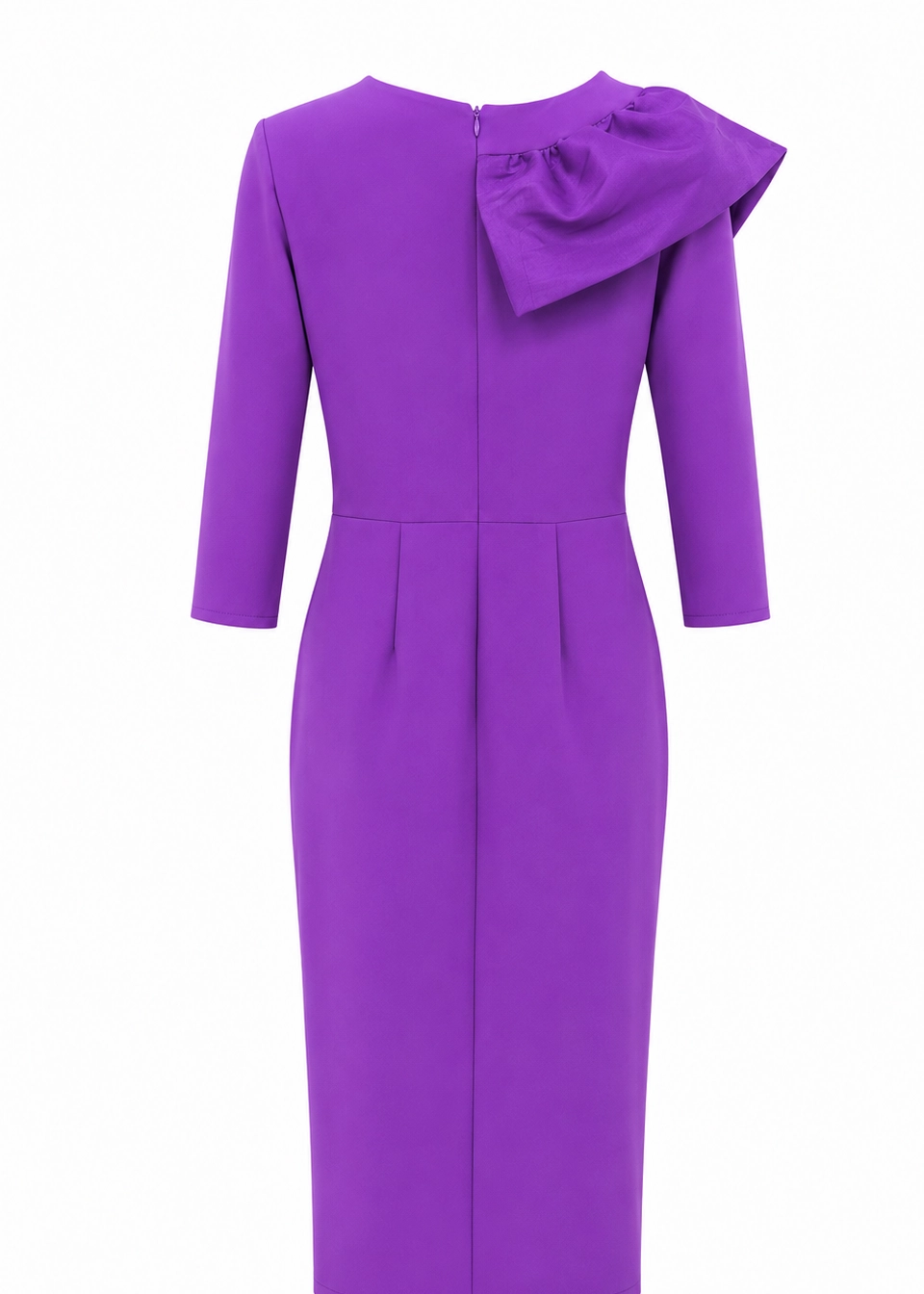 7749-morado (2) copia Vestido midi de crepe morado con volante de tafetán