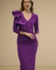 Vestido purpura drapeado con volante de tafetán Vestido purpura drapeado con volante de tafetán