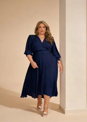 Ylma modas vestidos de fiesta, novia y comunión Vestido azul marino cruzado con cinturón