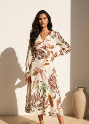 Ylma modas vestidos de fiesta, novia y comunión Vestido estampado cruzado con cinturón