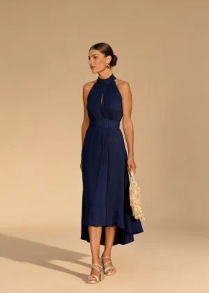 Ylma modas vestidos de fiesta, novia y comunión Vestido midi halter de gasa azul marino