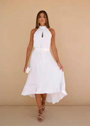 Ylma modas vestidos de fiesta, novia y comunión Vestido midi halter de gasa blanco