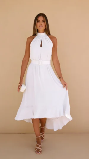 Vestido midi halter de gasa blanco