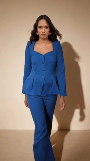 Conjunto chaqueta escote corazón azul tinta