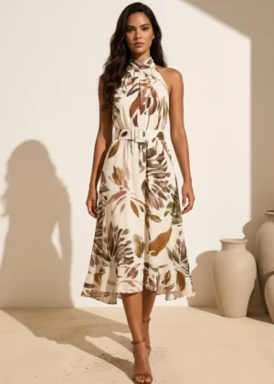Ylma modas vestidos de fiesta, novia y comunión Vestido midi halter de gasa estampado
