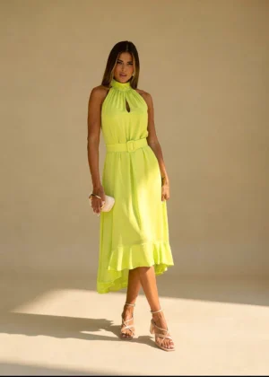 Ylma modas vestidos de fiesta, novia y comunión Vestido midi halter de gasa lima