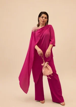Ylma modas vestidos de fiesta, novia y comunión Conjunto fucsia con pañuelo de gasa