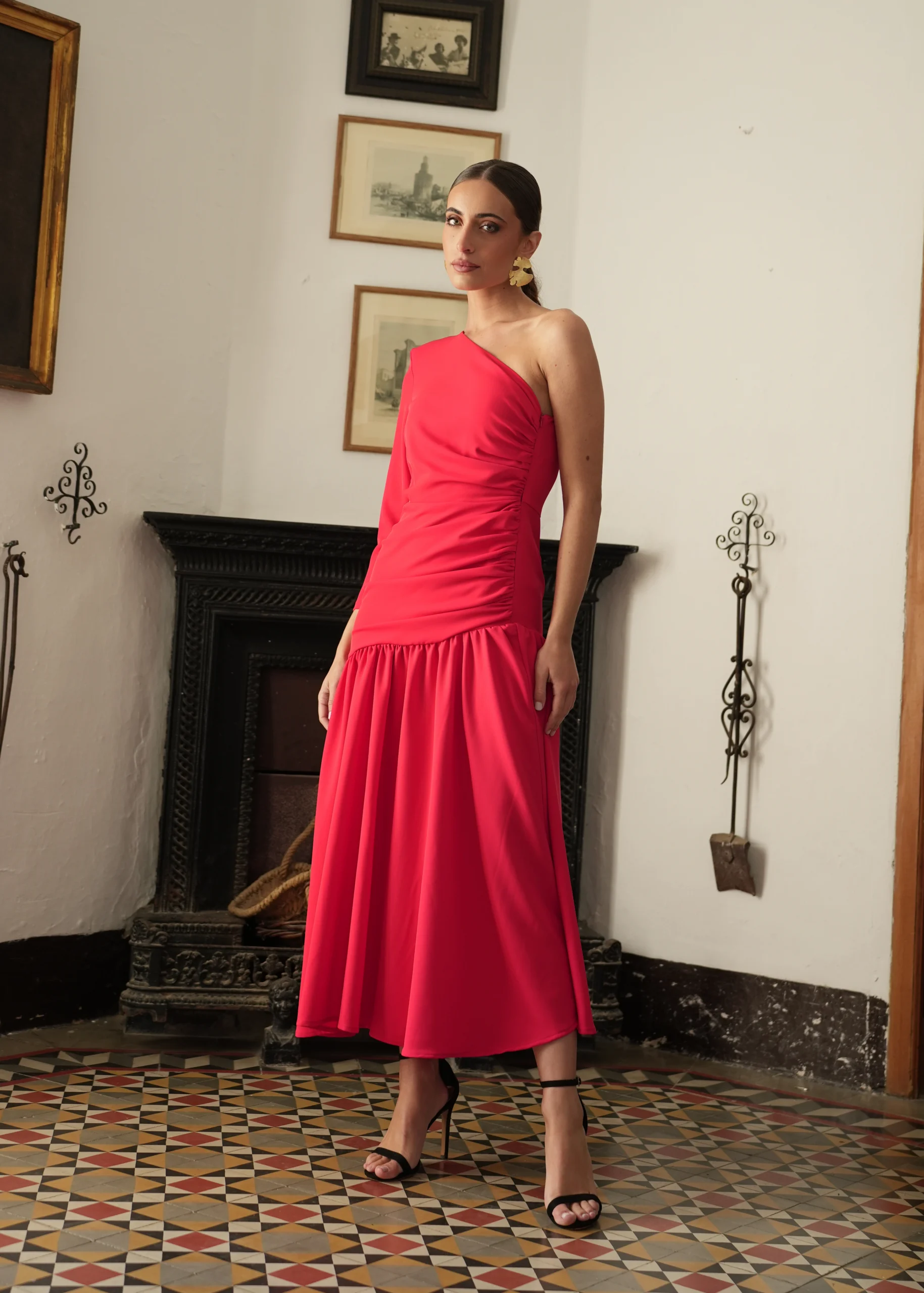7745_1 copia Vestido midi rojo de corte en cadera