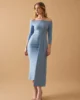 Vestido midi de punto de seda con escote bardot y falda cruzada Vestido midi de punto de seda con escote bardot y falda cruzada