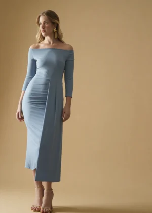 Ylma modas vestidos de fiesta, novia y comunión Vestido azul cielo bardot