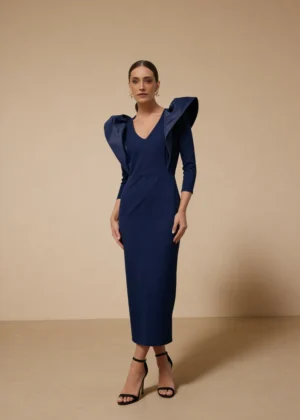 Ylma modas vestidos de fiesta, novia y comunión Vestido midi azul marino con volantes