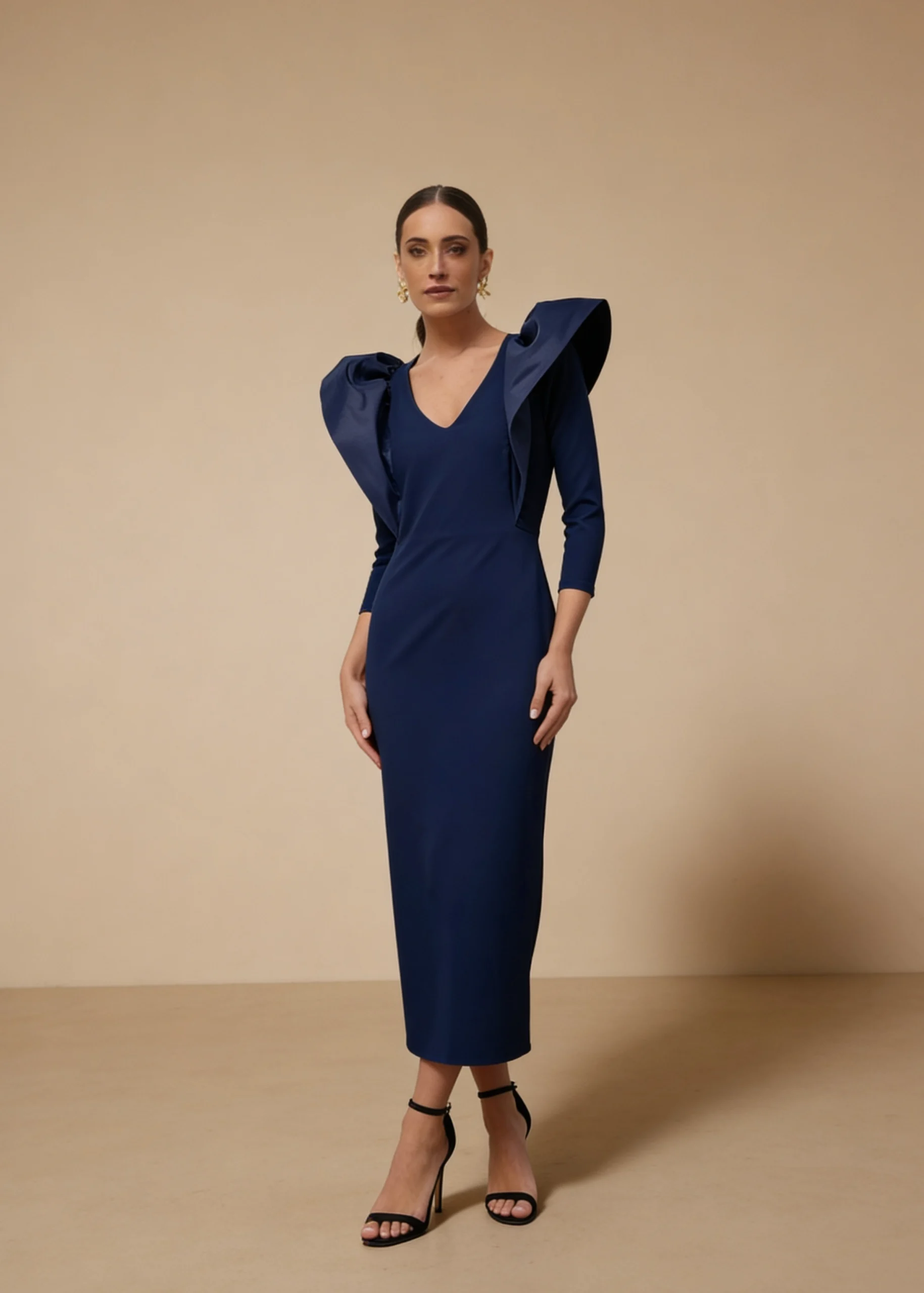 7789_1w Vestido midi azul marino con volantes