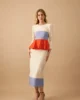 Vestido midi de crepe con peplum bicolor Vestido midi de crepe con peplum bicolor